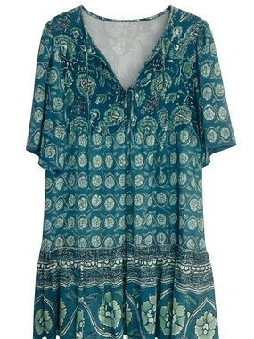 Smith & Quinn Dress Women's M Medium Florence Boho Flowy Flouncy Tie Blue Mini